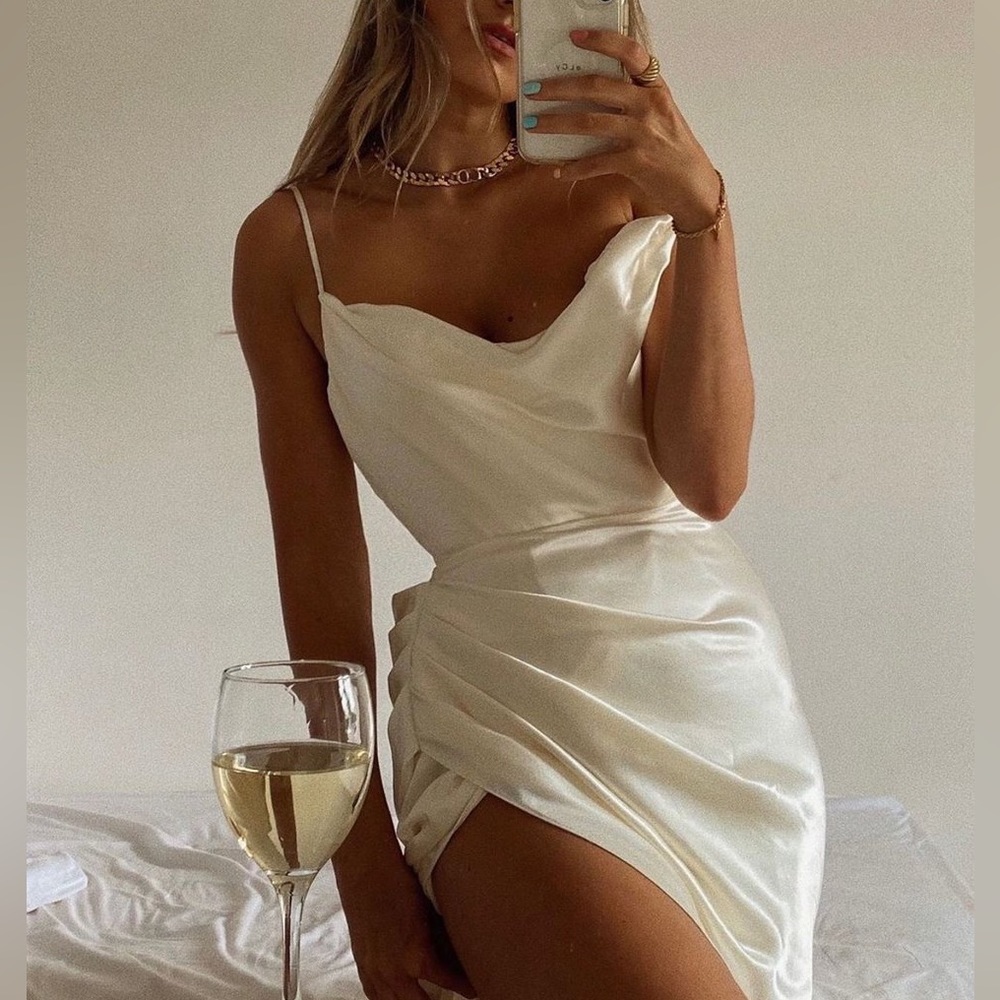 HOUSE OF CB 'Reva' Ivory Satin Balcony Corset Dress